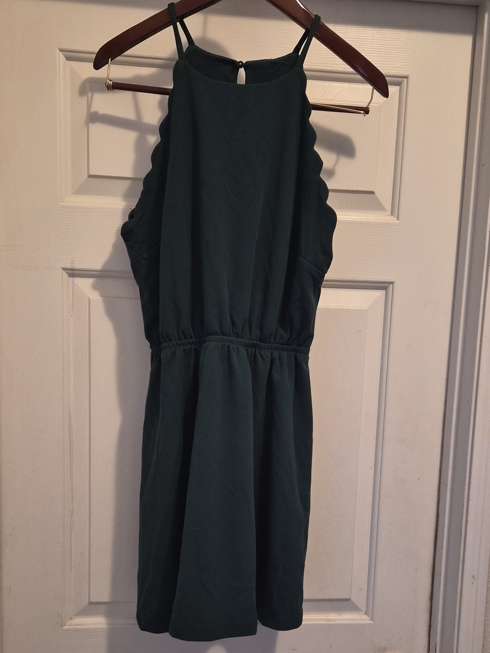 Scallop-Edge Sleeveless Dress in Deep Teal